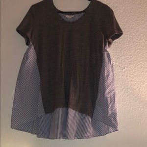 Blue/white stripped grey flowy blouse